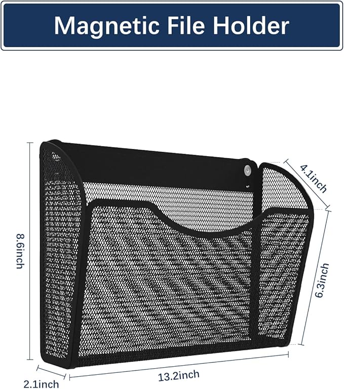 2 Pack 1-Tier Magnetic File Holder - No Drilling Installation File Organizer, Large Capacity Magnetic File Holder for Refrigerator, File Cabinets, Whiteboard, Office, Kitchen-HomvellaHome