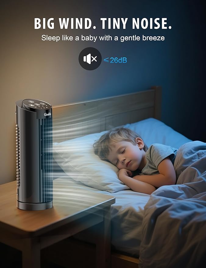 Grelife 13'' Tower Fan for Bedroom, 26dB Quiet Floor Fan with Remote, 3 Mode, 1-8H Timer, 90° Oscillating Fans for Indoors with 27ft/s Velocity, Portable Desk Table Fan for Room, Home, Office,Black-HomvellaHome
