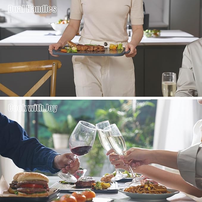 GUANCI Pure Titanium Cutting Board, Double Sided Cutting Board for Kitchen, Pure Titanium/Wood Fiber Composite with Juice Groove Dishwasher Safe 16"L x 11"W-HomvellaHome