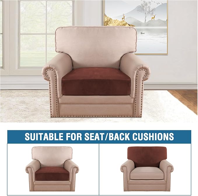 H.VERSAILTEX Velvet Stretch Couch Cushion Cover Plush Cushion Slipcover for Chair Cushion Furniture Protector Seat Cushion Sofa Cover (1 Piece Armchair Cushion Covers, Burnt Brick)-HomvellaHome