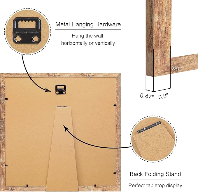 12x12 Picture Frame Set of 4, 12 x 12 Wood Photo Frames with Mat for 10x10 or 30x30cm Diamond Painting Art, Wooden Frame with Real Glass Cover for Wall and Tabletop Display,Brown-HomvellaHome