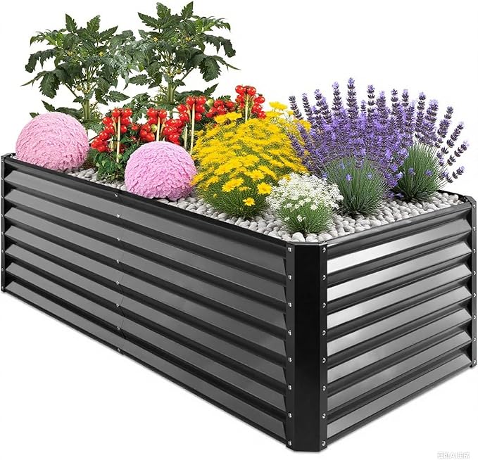 GARDMAX 6x3x1FT Raised Garden Bed Kit, Metal Planter Boxes Outdoor with Easy Assembly, Large Garden Bed for Vegetables, Fruits, Flower, Herbs Rectangle Dark Grey-HomvellaHome