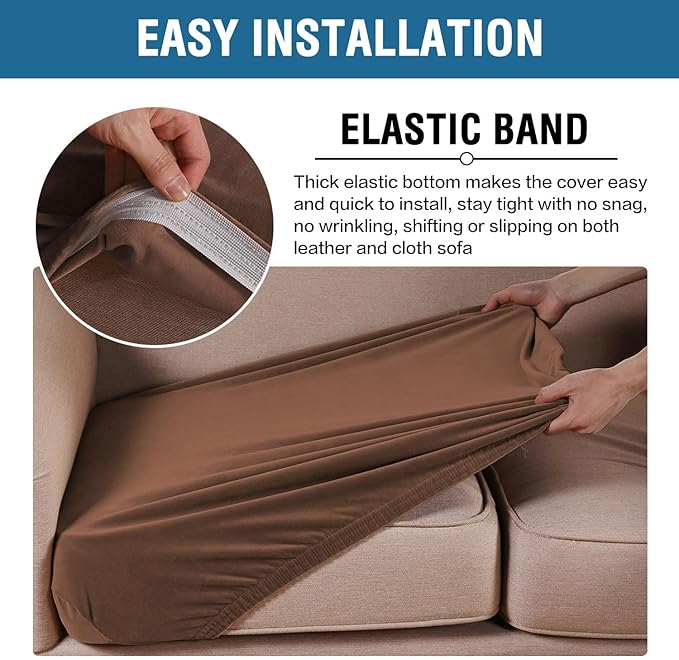 H.VERSAILTEX Velvet Stretch Couch Cushion Cover Plush Cushion Slipcover for Chair Cushion Furniture Protector Seat Cushion Sofa Cover (1 Piece Armchair Cushion Covers, Caramel)-HomvellaHome