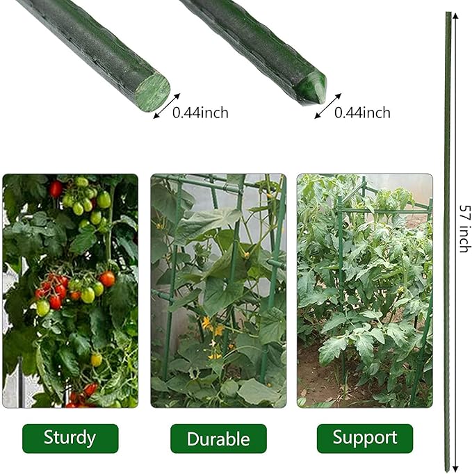 Garden Plant Stakes 57 Inch (Approx 5Ft) Steel Plant Stick Support, 25 Pack Tomato Stakes for Growing Climbing Plants, Potted Plants, Tomatoes, Trees, Cucumber, Beans, Fences Poles-HomvellaHome