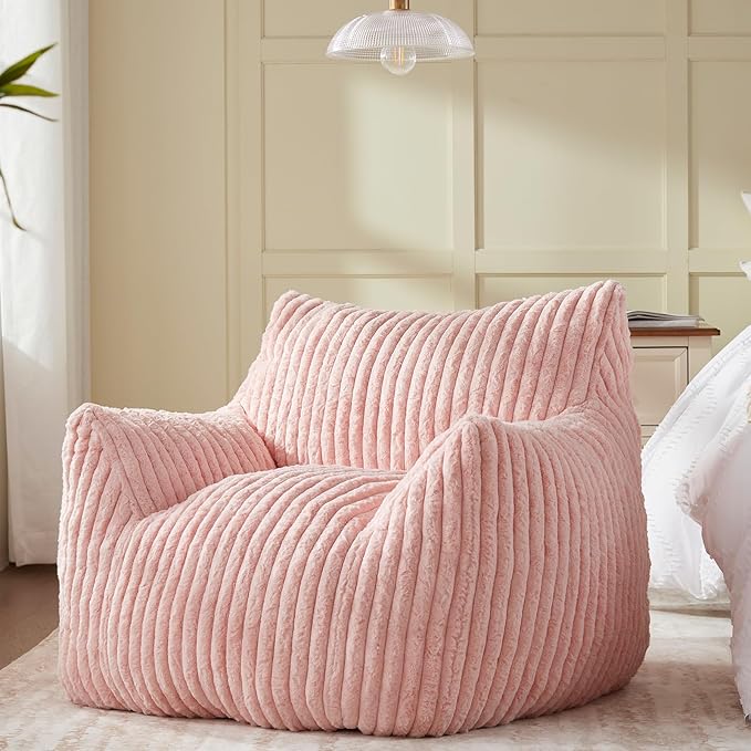 Giant Bean Bag Chairs for Adults Teens, Large Bean Bag Sofa Chairs with Filling Comfy Fuzzy BeanBag Chair with Armrests for Bedroom Living Room Reading-HomvellaHome