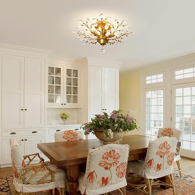 Ganeed Crystal Chandeliers,K9 Crystal Ceiling Light,Vintage Light Fixtures Pendant Lighting for Living Room Bedroom Restaurant Porch Hallway (4-Light,Golden)-HomvellaHome