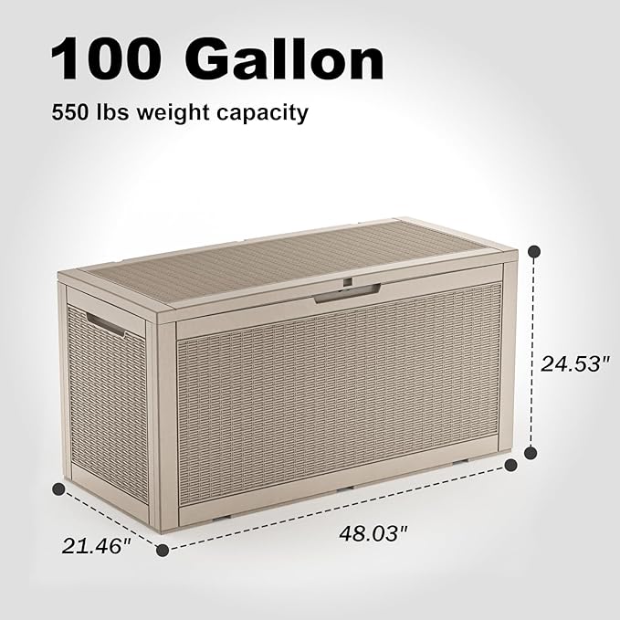 102 Gallon Outdoor Storage Box Waterproof, UV Resistant Resin Deck Box with Hydraulic Rod, Lockable Design and Enhanced Durability for Patio, Garden, and Poolside Use-HomvellaHome