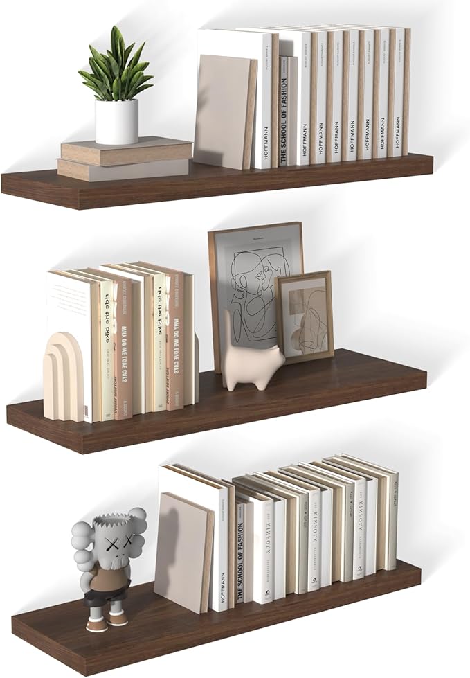 12 Inch Deep Floating Shelves for Wall 3 Pack Floating Shelves Large Storage Space Wall Mount Shelf for Living Room Kitchen Bathroom 36" W x 12" D x 1.2" H Rustic Brown-HomvellaHome
