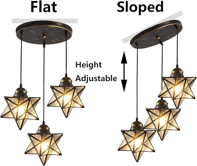 Glass Glam Chandelier Star Pendants Light Fixture Modern Elegant Ceiling Hanging Lights Included LED Warm Light Bulbs Oiled Bronze-HomvellaHome