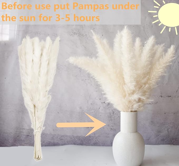 100 PCS Dried Flowers Pampas Grass Bouquet, Boho Table Decor, Bunny Tails Dried Flowers, Brown Pompas, White Pampas Grass for Wedding, Home, Rustic Party, Baby Shower Decorations-HomvellaHome