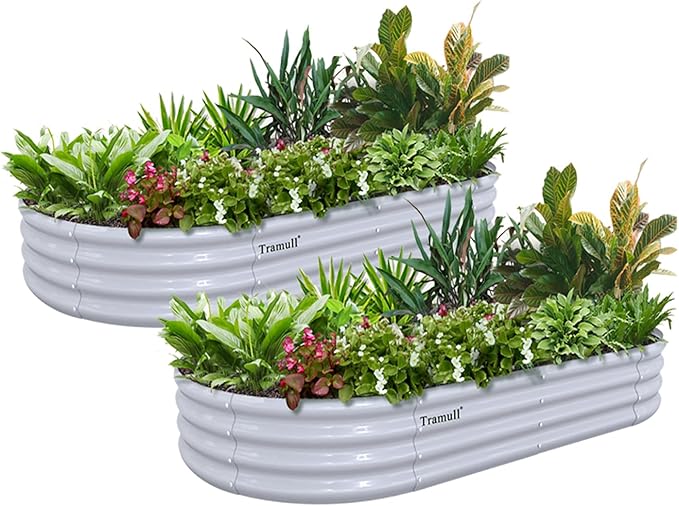 2 Pack 6x3x1FT Galvanized Raised Garden Bed Kit Oval Metal Ground Planter Box Outdoor Bottomless Planter Raised Beds for Vegetables Flowers Herbs Fruits, Gray-HomvellaHome