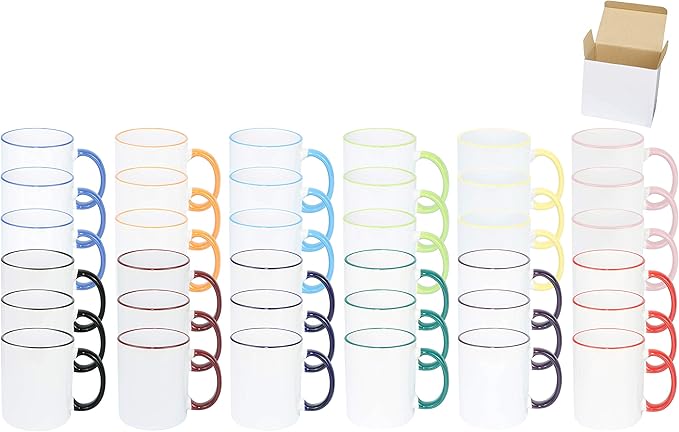 11oz White Ceramic Sublimation Coffee Mug in White Gift Box,12 Mixed Colors Banded, Case of 36-HomvellaHome