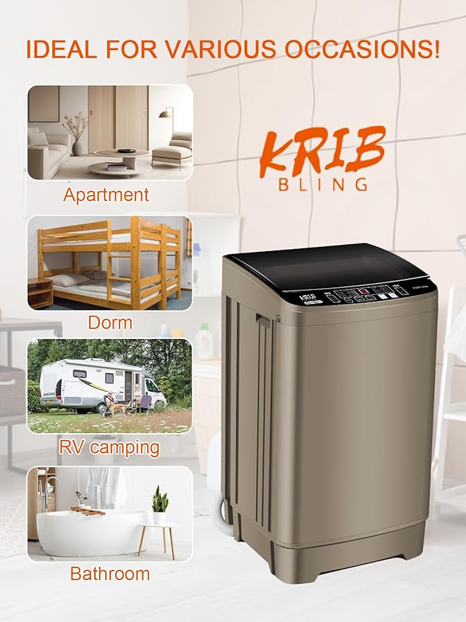 17.7 lbs Portable Washer Drain Pump, Full Automatic Washing Machine with LED Display, 10 Programs & 8 Water Levels Selections, Ideal for Camping, Apartment, Dorm, Glod-HomvellaHome