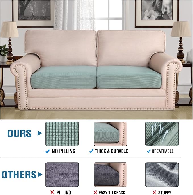 H.VERSAILTEX Super Stretch Individual Seat Cushion Covers Sofa Covers Couch Sets Slipcover Thick Jacquard Textured Twill Fabric (2 Piece Large Sofa Cushion Covers, Sage)-HomvellaHome