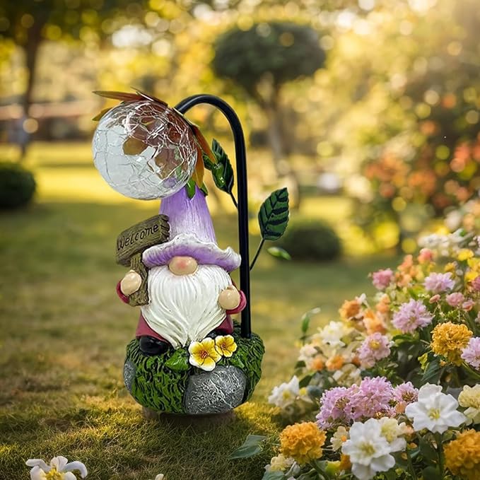 Garden Gnomes Outdoor Statue with Solar Lights Welcome Gnome Home Garden Decor Mom Gifts for Yard Patio Home Garden-HomvellaHome