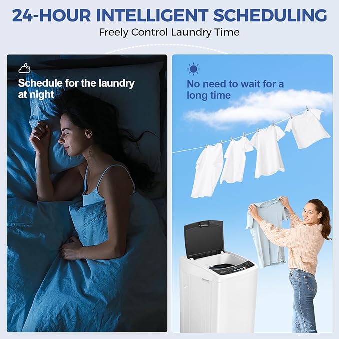 17.8Lbs Portable Washing Machine Nictemaw Portable Washer, 2.3 Cu.ft Washer and Dryer Combo with Drain Pump, 10 Programs 8 Water Level Compact Laundry Washer for Home, Apartment, RV, Dorms-HomvellaHome