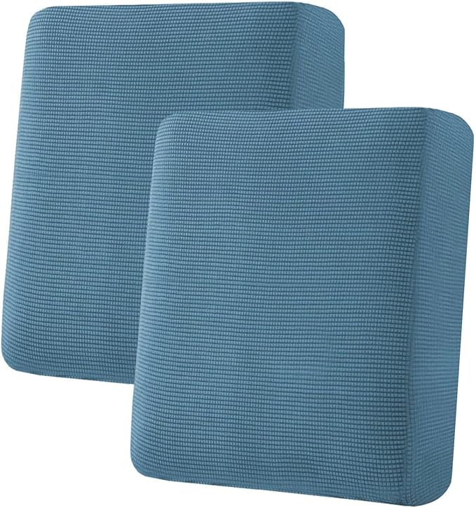 H.VERSAILTEX Super Stretch Individual Seat Cushion Covers Sofa Covers Couch Cushion Covers Slipcover Sets Thick Jacquard Textured Twill Fabric (2 Piece Medium Sofa Cushion Covers, Dusty Blue)-HomvellaHome