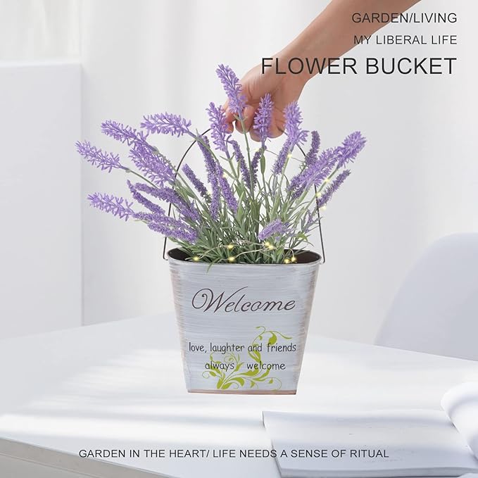 GDYOOSHOW 3Pcs 7.4" Tall Galvanized Metal Hanging Planter Rustic Wall Flower Bucket Echelon Wall Pot for Garden Balcony Indoor or Outdoor-HomvellaHome