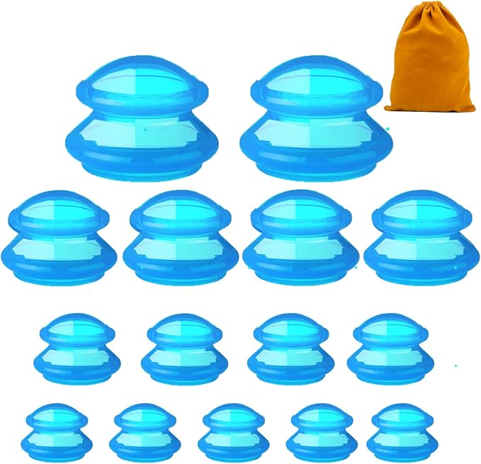 15Pcs Cupping Therapy Set-Professional Silicone Cupping, Suitable for Facial Body Massage/Deep Myofascial Release/Pain Relief/Muscle Relaxation & More (Blue,15pcs)-HomvellaHome