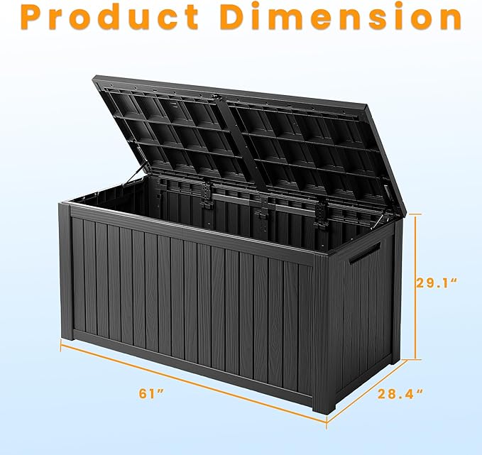 180 Gallon Double-Wall Resin Deck Box - Lockable Waterproof Outdoor Storage Box, 1000lbs Capacity & Doubles as Seating for Patio Furniture, Garden Tools, Pool Accessoriess (Black)-HomvellaHome