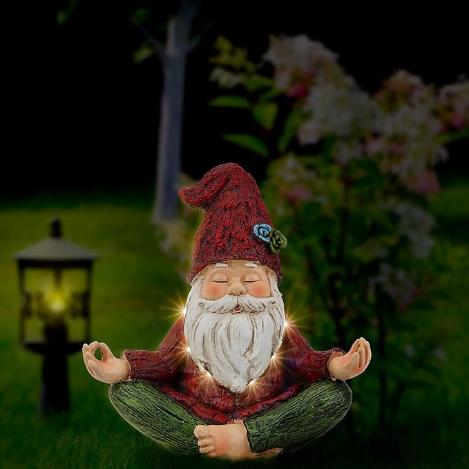 Garden Yoga Gnome Statue, Outdoor Gnomes Figurine with Solar Lights, Knome in Yoga Pose for Garden Decor, Elf Sculptures and Statues for Patio Lawn Yard-HomvellaHome