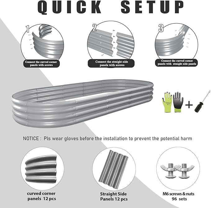 2 Pack 8x3x1FT Galvanized Raised Garden Bed Large Metal Planter Box Kit Elevated Raised Garden Planters for Outdoor Plants, Gray-HomvellaHome