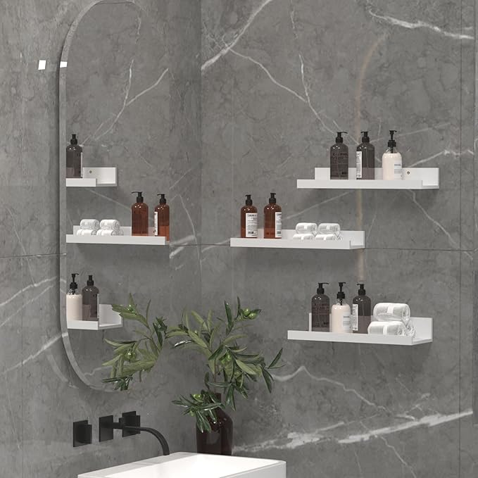 Giftgarden 16 Inch White Floating Shelves for Wall Mount, Modern Wood Wall Shelf Ledge for Bathroom Bedroom Living Room Kitchen Nursery Storage, Set of 3 Different Sizes-HomvellaHome