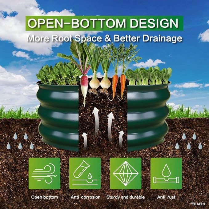 GARDMAX 2 Pack 2x2x1FT Galvanized Round Raised Garden Bed Kit, Metal Planter Boxes Outdoor with Easy Assembly, Large Garden Bed for Vegetables, Fruits, Flower, Herbs Dark Green-HomvellaHome