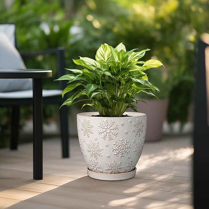 10 Inch Ceramic Planter Pot Large Plant Pot for Indoor Plants Outdoor Round Flower Pot with Drainage Hole and Saucer for Home Garden Decor White-HomvellaHome