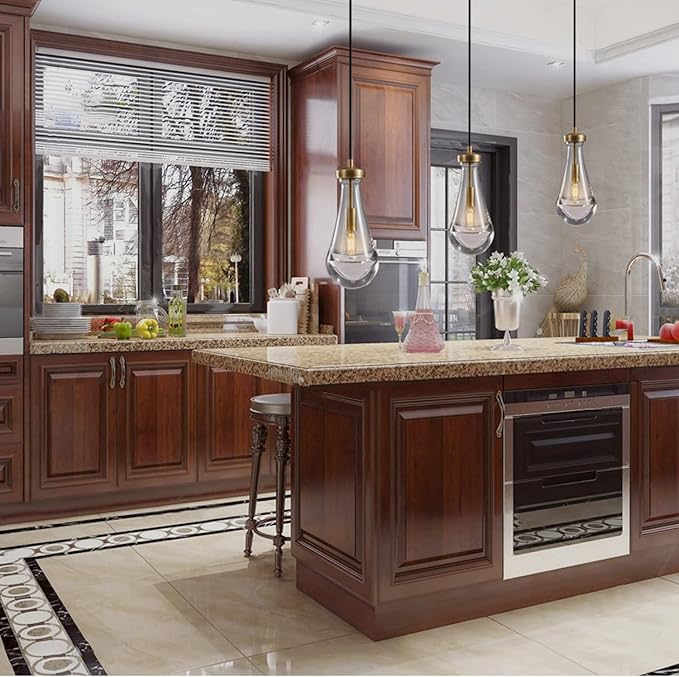 Raindrop Pendant Lights Set of 3, Pendant Lights Kitchen Island 3 Pack, Teardrop Glass Pendant Lights for Bedroom Bathroom, Island Lights, Chandelier for Living Room Hallway, Bulb Included-HomvellaHome