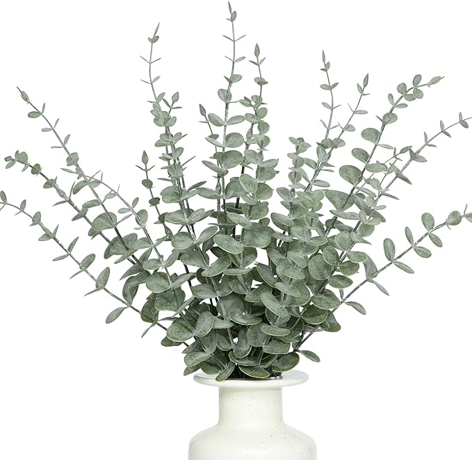 18Pcs Faux Eucalyptus Stems, 15" Artificial Eucalyptus Plants with White Frosted Coating, Fake Eucalyptus Decor Plastic Greenery Leaves for Wedding Bouquets Home Decor DIY Floral Arrangements-HomvellaHome