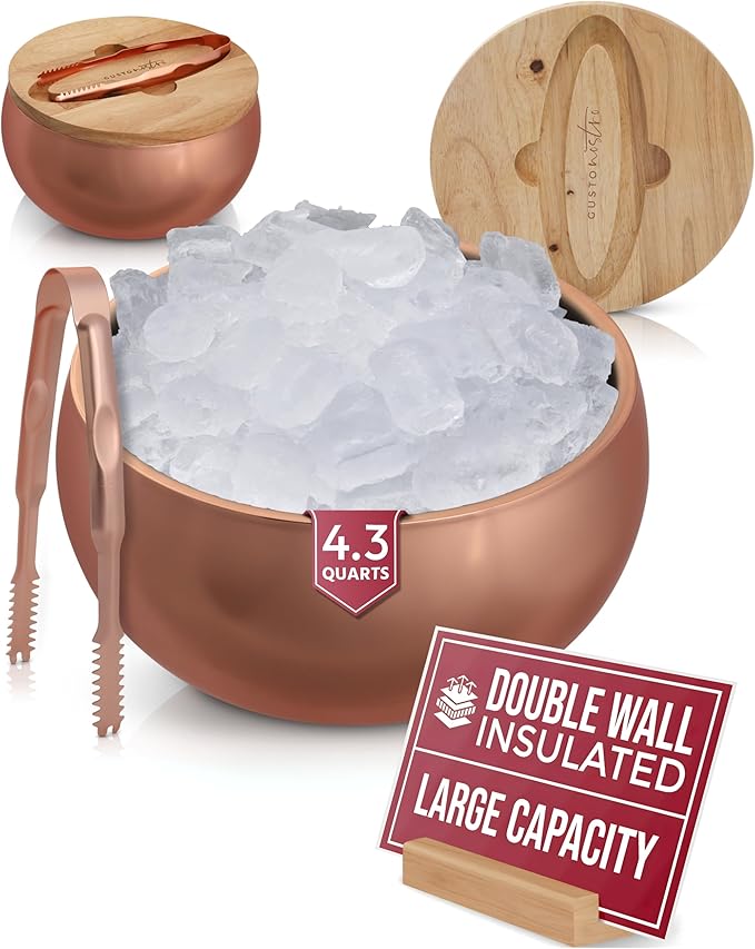 Gusto Nostro 4.1L Insulated Ice Bucket with Lid and Tongs, Double Wall Stainless Steel Ice Bucket Large, BPA Free Ice Bucket for Cocktail Bar, Keeps Champagne, Wine, Beer Chill for Parties (Rose)-HomvellaHome