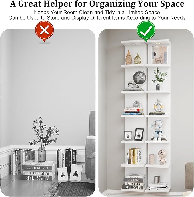 Versatile 7 Tier Shelf Unit 6.4Ft Lack Wall Shelf Unit with LED Floating Wall Shelf Unit Wall Mount Vertical Shelving for Storage Space Saving Organizer for Bedroom Living Room Office Display Decor-HomvellaHome