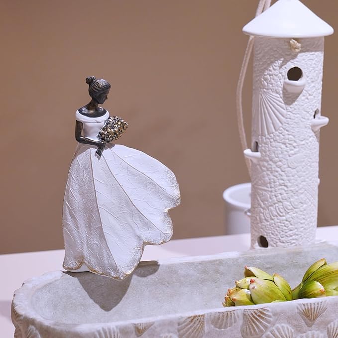 Guichifun Fairy Statue Collection Home Decoration - White Leaf Angel Girls Resin Home Decor for Outside or Inside Rustic Garden Grave Decorations for Cemetery Figurines Gift 5 x 3 x 7.5 Inch-HomvellaHome