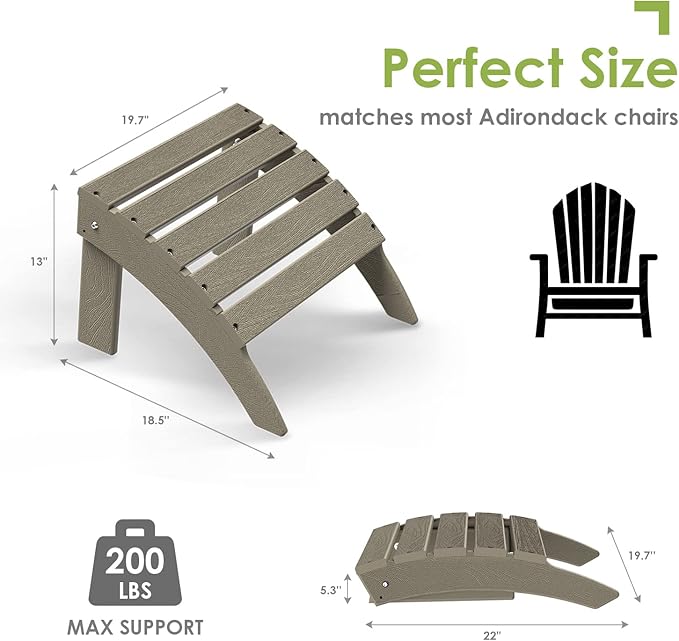 GREENVINES Adirondack-Ottoman | Wood Grain | Set of 2 | HDPE Plastic | Outdoor Footrest | All Weather | Foot Rest | Foot Stool | Desert Brown | for Adirondack Chair-HomvellaHome