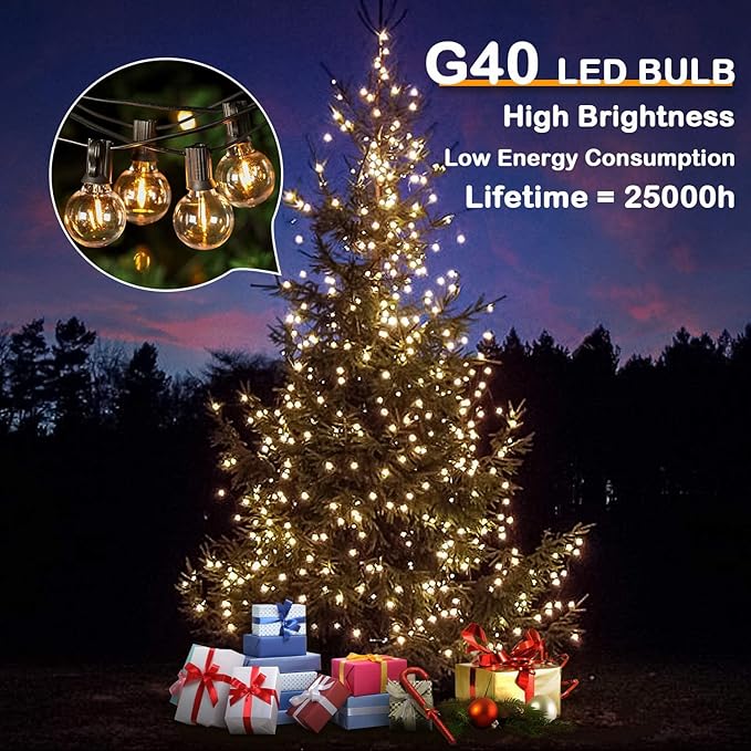 150FT LED Globe Outdoor String Lights, Dimmable Patio With 75+2 G40 Shatterproof Bulbs, Waterproof Outside Hanging, 2200K Commercial Backyard for Porch Bistro Party Balcony Garden-HomvellaHome