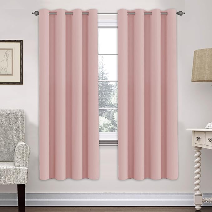 H.VERSAILTEX Ultra Soft Microfiber Thermal Insulated Antique Copper Grommet Blackout Curtains/Window Treatment Draperies 52 by 72 - Inch for Living Room/Bedroom, Set of 2 - Baby Pink-HomvellaHome