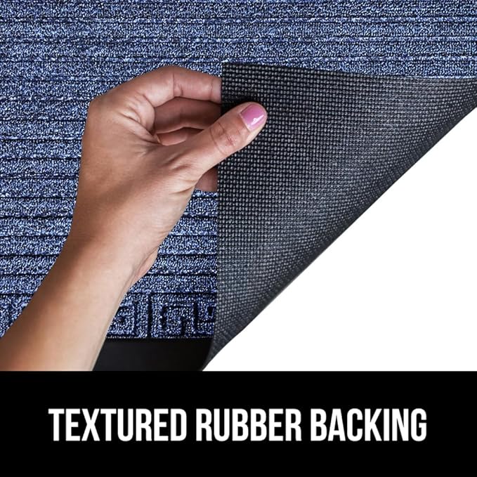 GORILLA GRIP 100% Waterproof All-Season WeatherMax Doormat, 47x35, US Designed Natural Rubber, Stain and Fade Resistant, Low Profile Indoor Outdoor Door Mats, Easy Clean Patio Mat, Navy Greek Keys-HomvellaHome