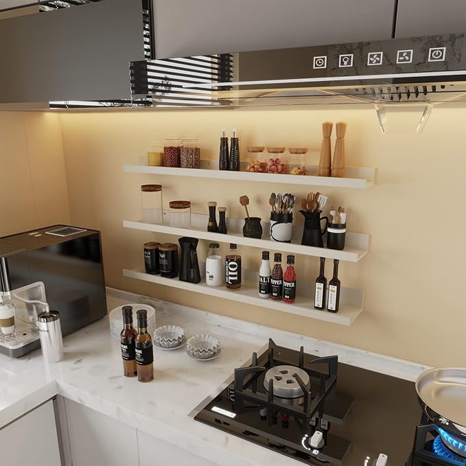 Giftgarden 36 Inch Floating Wall Shelves Creamy White Beige Wood-Grain, Large Picture Ledge Long Wooden Shelfs for Bedroom Living Room Kitchen Bathroom Nursery Office, Set of 3 Different Sizes-HomvellaHome