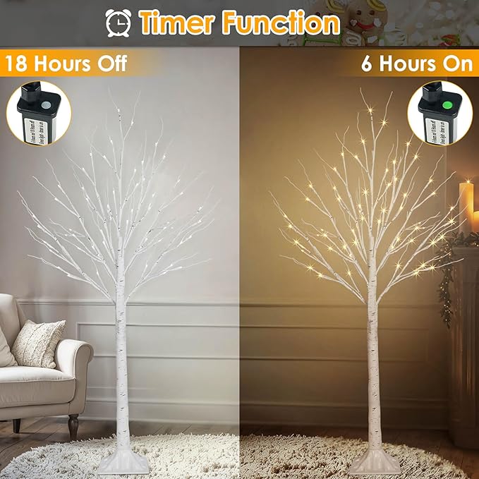 2 Pack 4FT 100LED Christmas Lighted Birch Tree, Timer Function Prelit Artificial Tree Lamp Plug in with Warm White Lights, 2 Modes Twinkling Twig Trees for Indoor Outdoor Party Christmas Decorations-HomvellaHome
