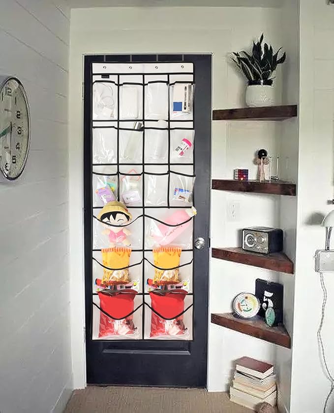 2 Pack Extra Large Hanging Crystal Clear Over Door Shoe Organizers, Closet Shoe Rack Organizer, 12+6 Pockets, 8 Hooks, White (59" x 21.6")-HomvellaHome