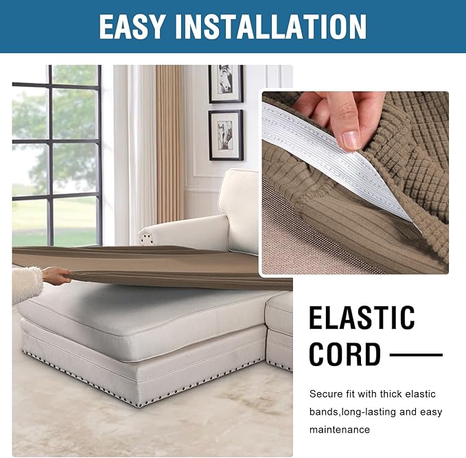 H.VERSAILTEX Super Stretch Individual Chaise Cover Sectional Couch Covers for L Shaped Sofa Both Left/Right Featuring Thick Jacquard Textured Twill Fabric (1 Piece Chaise Cover Large, Macchiato)-HomvellaHome