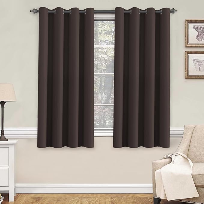 H.VERSAILTEX Blackout Thermal Insulated Curtains for Bedroom/Living Room, 52" Wide x 63" Long Each Panel,Grommet Top (Set of 2 Panels, Chocolate Brown)-HomvellaHome