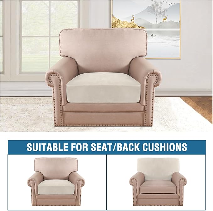 H.VERSAILTEX Velvet Stretch Couch Cushion Cover Plush Cushion Slipcover for Chair Cushion Furniture Protector Seat Cushion Sofa Cover (1 Piece Armchair Cushion Covers, Porcelain)-HomvellaHome