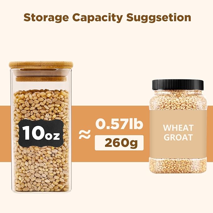 Glass Food Storage Jars Square 10oz, 12 Pack Glass Jars With Bamboo Lids, Kitchen Storage Containers For Spice, Candy, Cookie, Storage For Pantry Organizers-HomvellaHome
