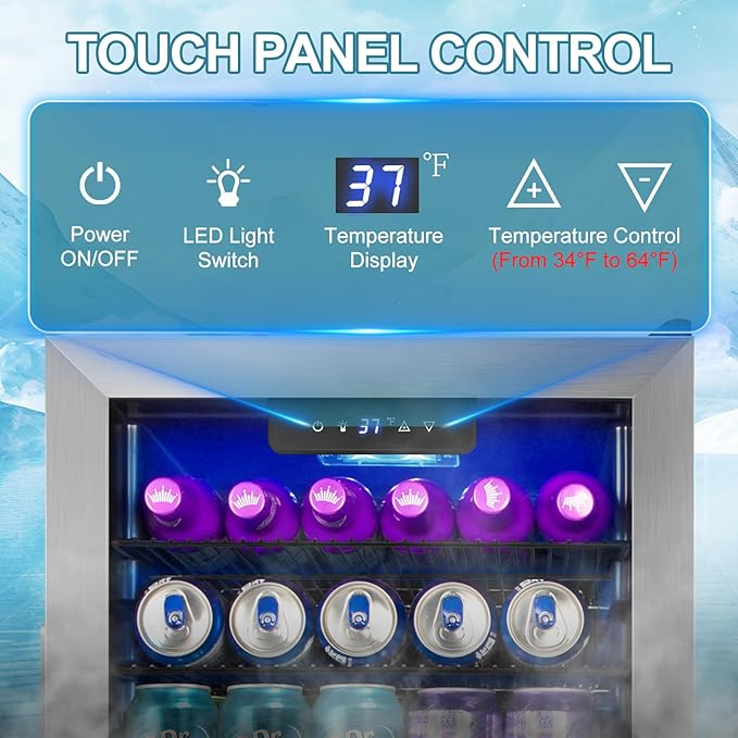 128 Cans Beverage Refrigerator Cooler, 3.2 Cu.Ft Mini Drink Fridge Glass Door for Drink Beer Soda Wine, Beer Fridge with 4 Removable Shelves for Kitchen Bedroom, Office Bar Gaming Room,Stainless Steel-HomvellaHome