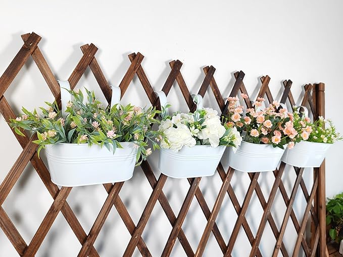 10" Hanging Flower Pots, Pack of 4 White Metal Outdoor Patio Balcony Planter, Railing Planters Fence Pot with Detachable Hook & Drainage Hole for Small Plants (White, 4Pcs)-HomvellaHome