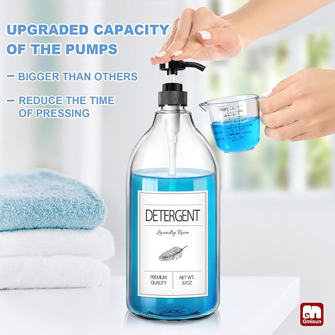 GMISUN Laundry Detergent Soap Dispenser, Liquid Laundry Detergent Dispenser, Container for Farmhouse Room Decor, Organizer for Liquid DetergentSoftenerBleach Storage Bottle(64 Oz Set of 4)-HomvellaHome