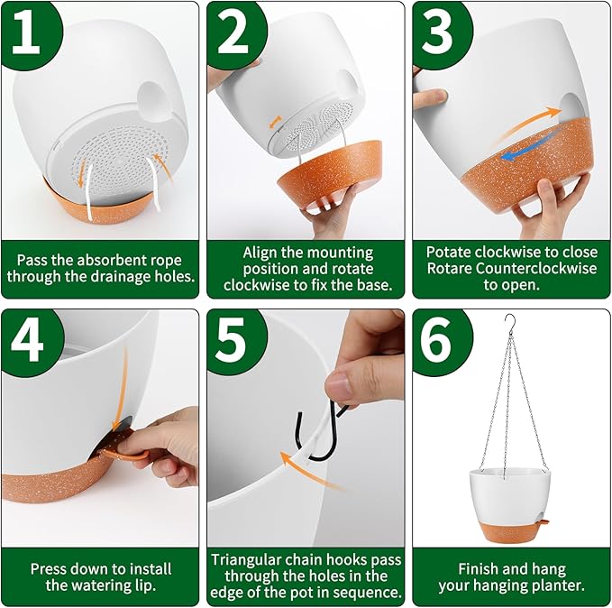 GARDIFE Large Hanging Planter, 12 inch Hanging planters for Indoor. Outdoor Plants, Self Watering Plant Pot, Plant Hanger, White-HomvellaHome