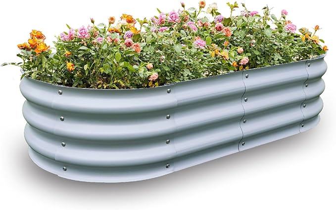 Gardmax Galvanized Raised Garden Bed, Lightweight Planter Boxes Outdoor with Easy Assembly, Large Garden Bed for Vegetables, Fruits, Flower Silver-HomvellaHome